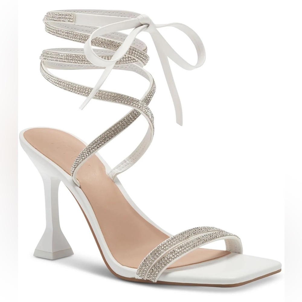 Lace Up White Bling Heels